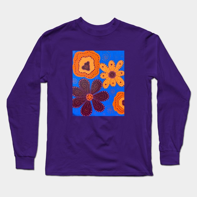 Purple & Peach Flowers Long Sleeve T-Shirt by Laughing Cat Designs